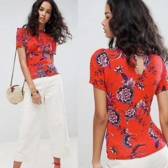 Free People Hear Me Roar Top Red Combo Size Large - Picture 1 of 11